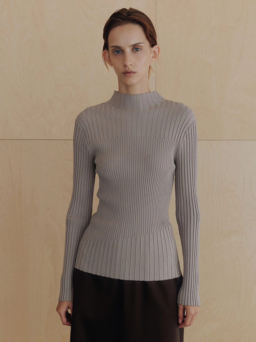루에브르 Slim-Fit Rib Knit Mock Neck Top SK6AP865_3color 상품 이미지 1