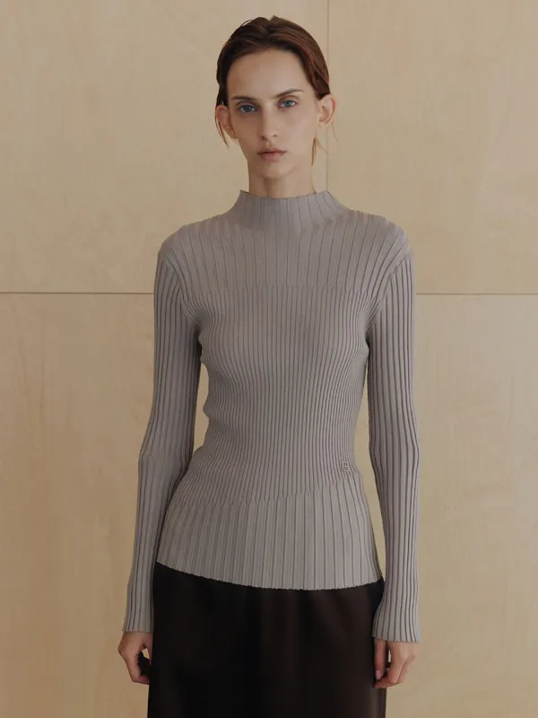 Slim-Fit Rib Knit Mock Neck Top SK6AP865_3color