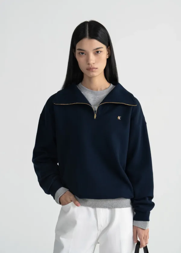 PIQUE HALF-ZIP PULLOVER - DARK NAVY