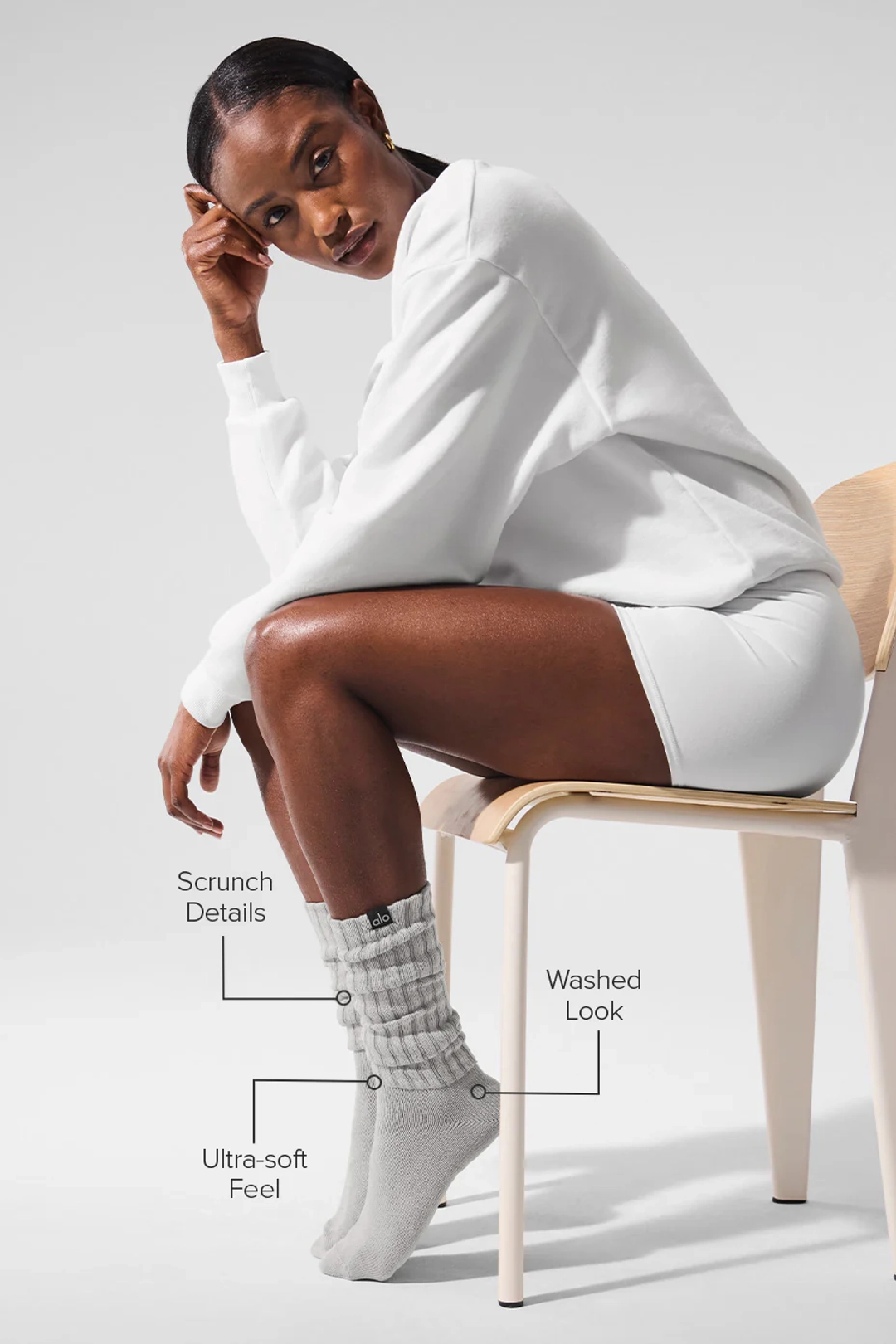 알로요가 Unisex Washed Scrunch Sock - Hazy Grey Wash 상품 이미지 2