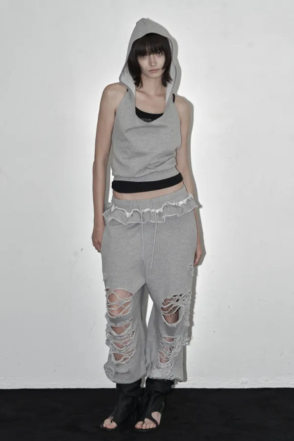 DRAPED HOODED SWEAT TOP MELANGE