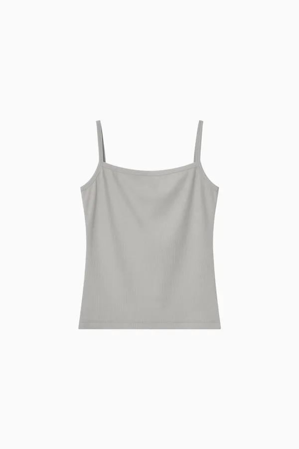 BASIC RIBBED V-NECK SLEEVELESS, LIGHT GRAY
