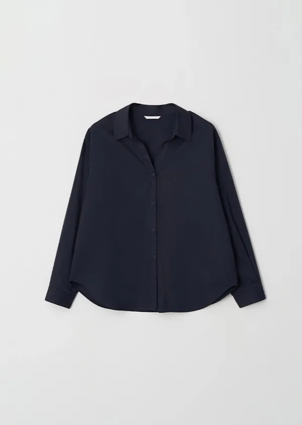 V-neck cotton shirt-navy