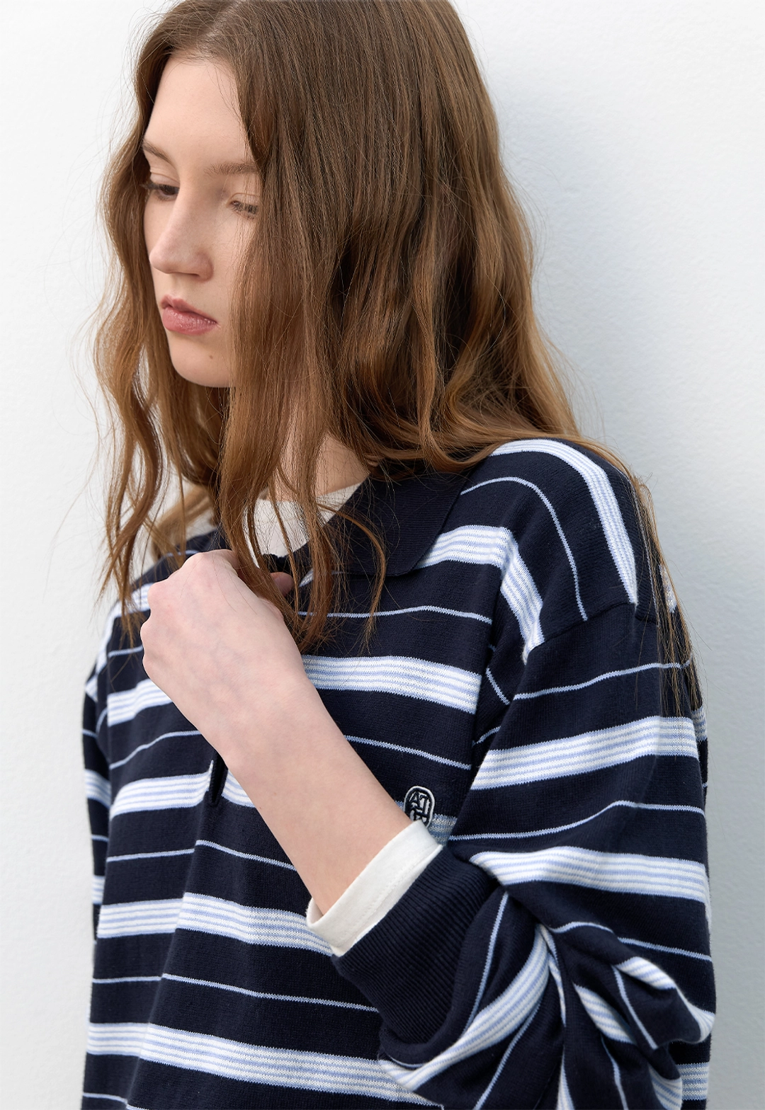 아뜰리에 나인 (T-7179)MULTI STRIPE LOOSE FIT COLLAR KNIT 상품 이미지 2