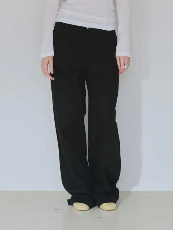 Double Knee Cotton Loose Pants [Black]