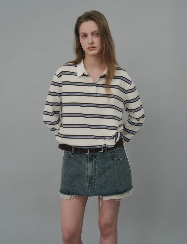 Raw Edge Denim Mini Skirt (Vintage Blue)