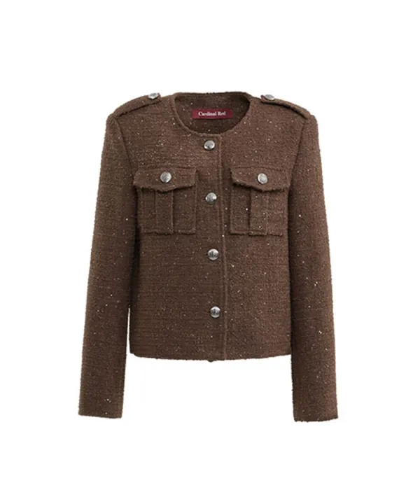 Epaulet detail Tweed jacket (brown)