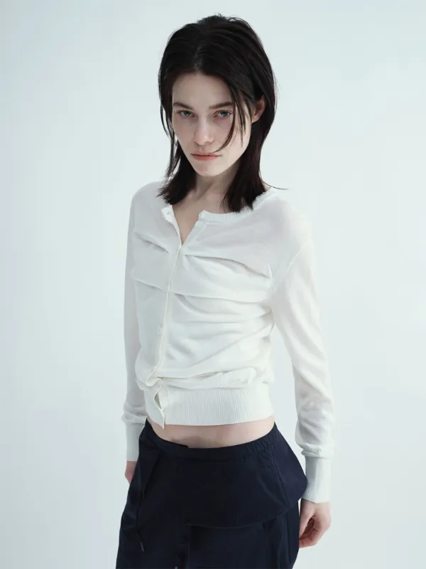 Tuck Button Knit Cardigan [Ivory]