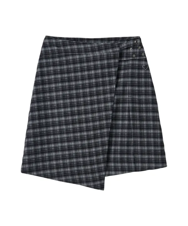 Jane Check Wrap Skirt-Black