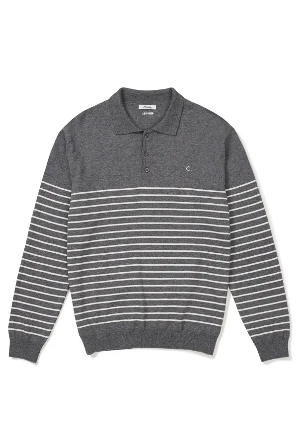 [24FW clove] Stripe Polo Knit (Grey)