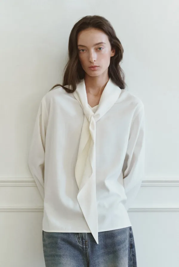 Lisa 2-Way Scarf Blouse (Cream)