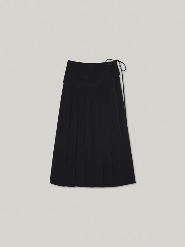 Belted Pleats Long Skirt - Black벨티드 플리츠 롱 스커트