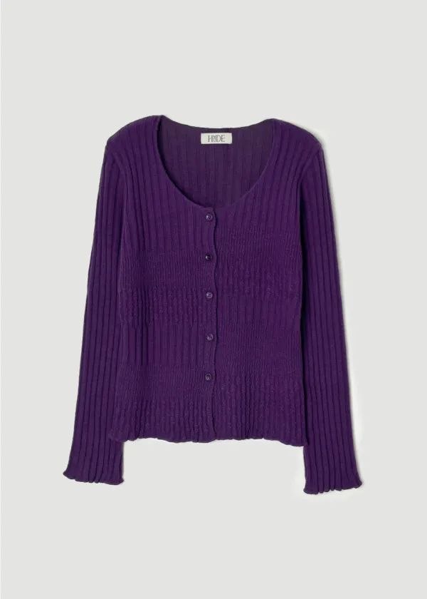 [EXCLUSIVE] Fine ribbed cardigan (Purple)
