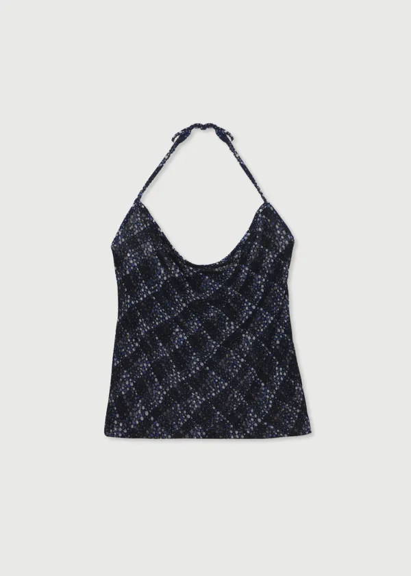 DOT DRAPE HALTER TOP - NAVY