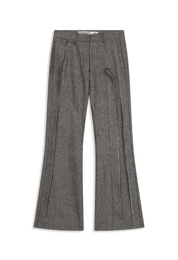 LINEN PANELLED RAW-CUT PANTS, BROWN