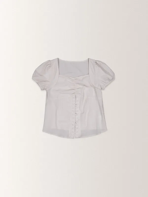 COTTON LACE PINTUCK BLOUSE [ GRAY ]