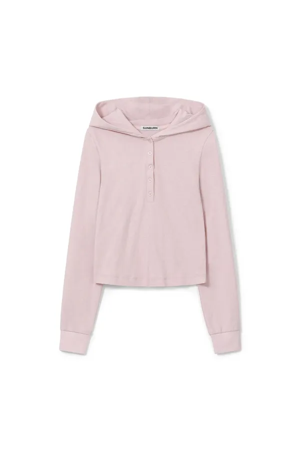 BUTTON UP HOODIE LONG SLEEVE TOP, PINK