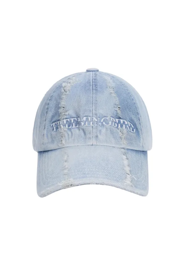 Washed Brim Distressed Denim Cap [ Blue ]