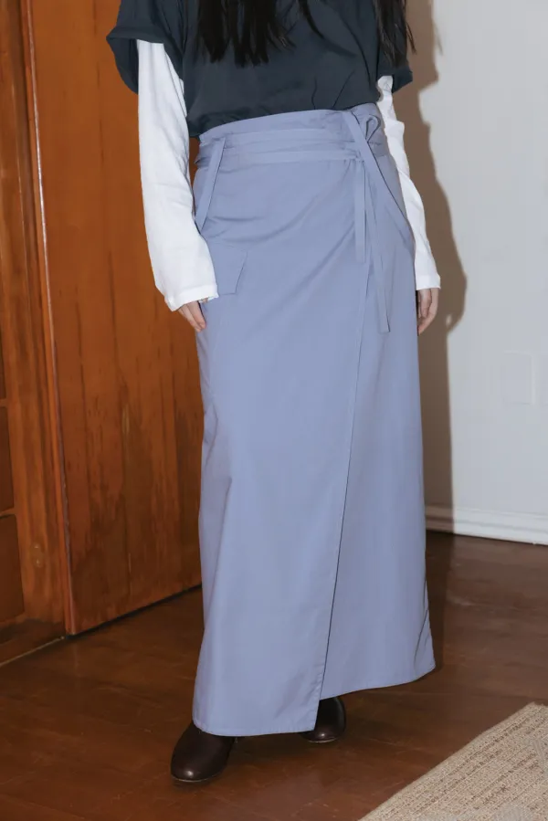 Strap Wrap Skirt (Beige / Blue)