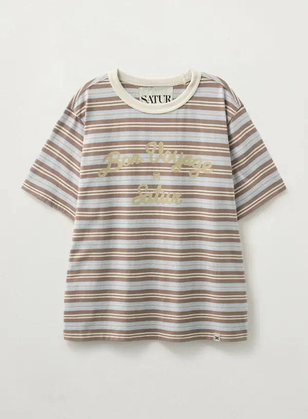 Bon Voyage Stripe Ringer T-Shirt - Sky Blue