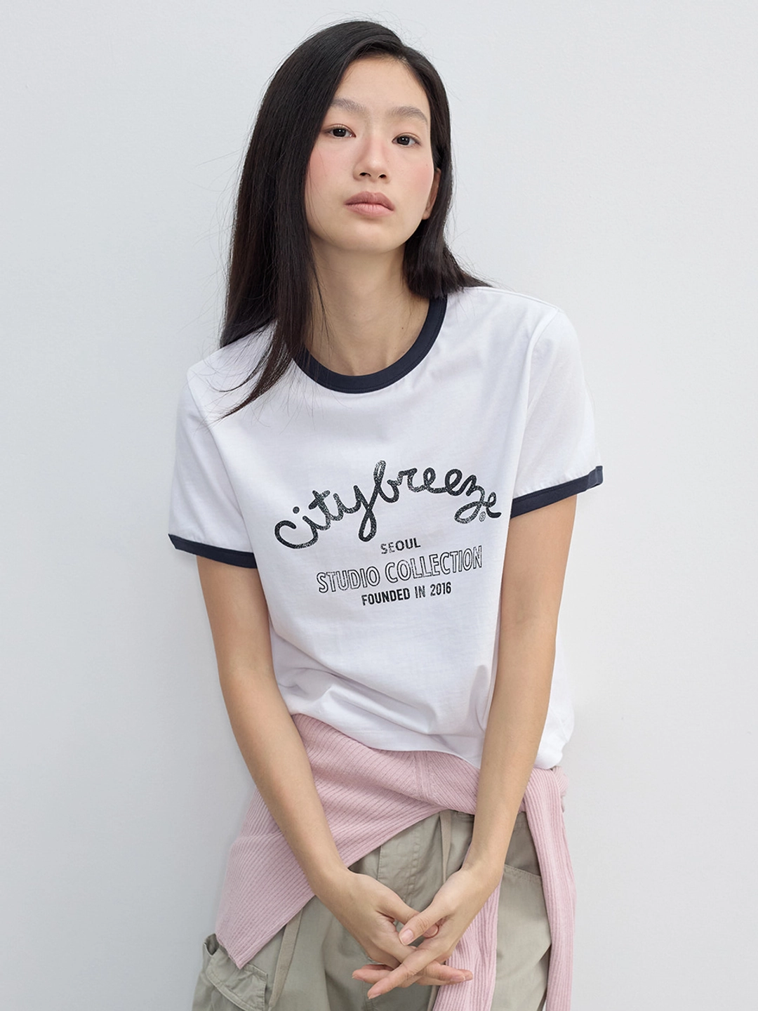 시티브리즈 빈티지 커시브 로고 링거 반팔 티셔츠_3COLORS 상품 이미지 3