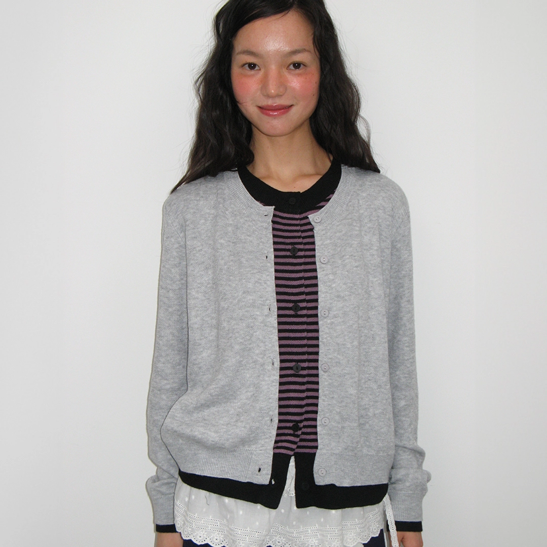 론론 STRIPE LAYERED KNIT CARDIGAN GREY 상품 이미지 1