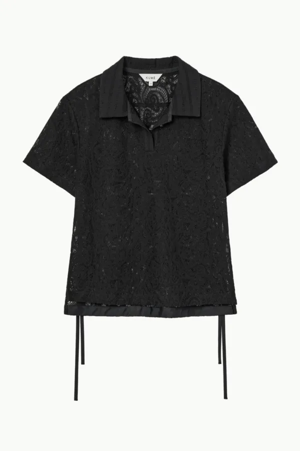 Paisley Lace Short Sleeved Shirt, Black
