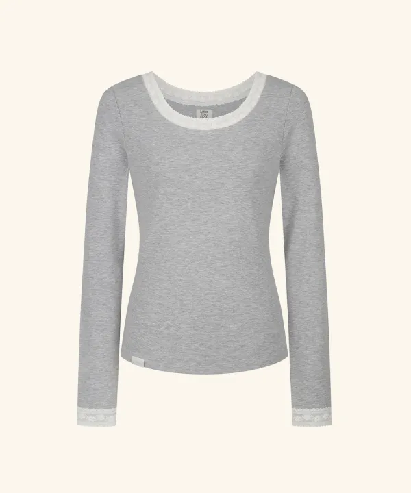 Letters Lace Boatneck T-Shirt (Gray)