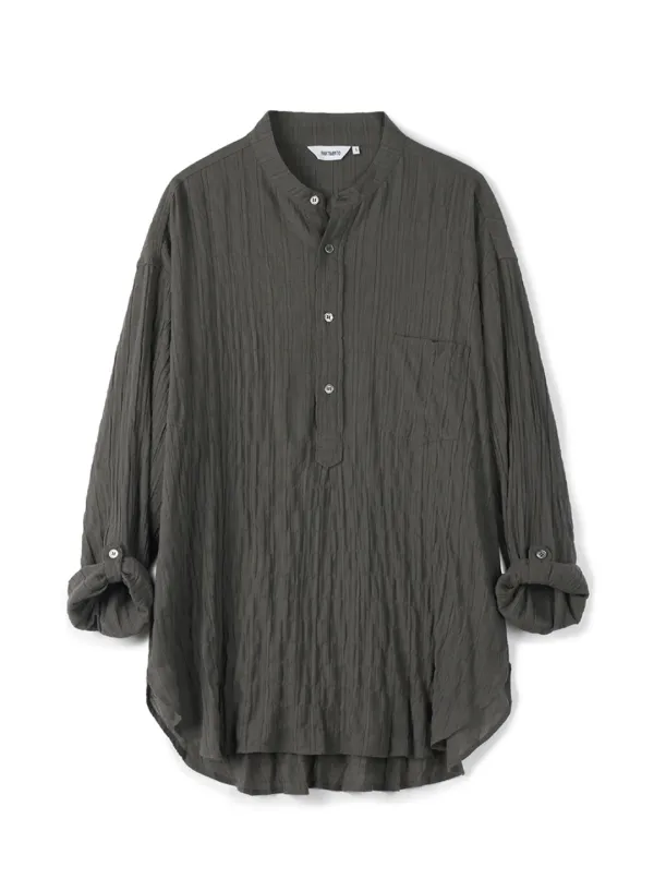 Crinkle Henley Roll Up Shirts_Charcoal