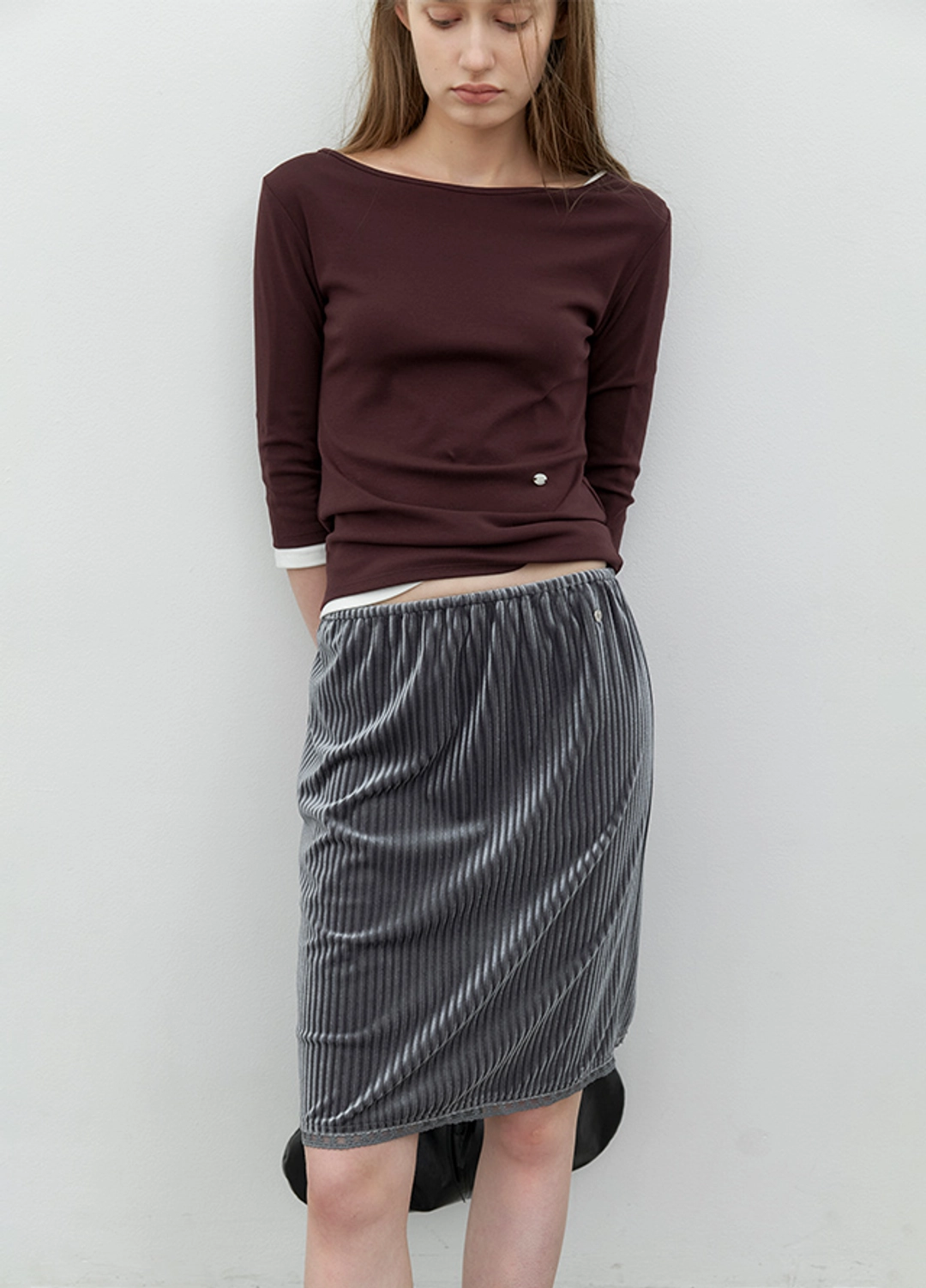 아뜰리에 나인 (SK-5123)VELVET LACE TAPE SET-UP BANDING MIDI SKIRT 상품 이미지 2