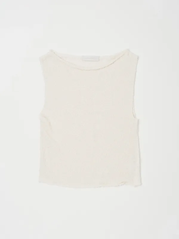 BOUCLE BOAT KNIT TOP IN WHITE