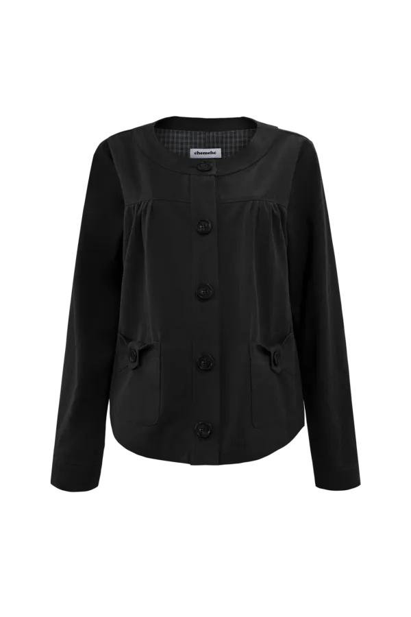 BLUSH BOW ROUND JACKET (BLACK)