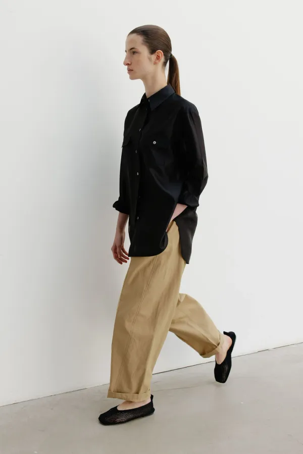 Structured pin-tuck cotton trousers _beige