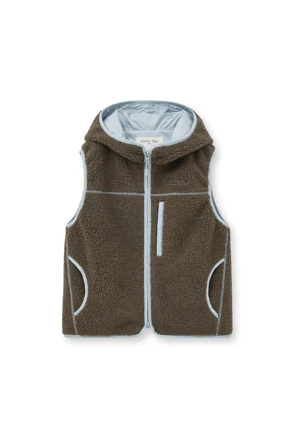 FLEECE HOODY VEST IN DARK BROWN