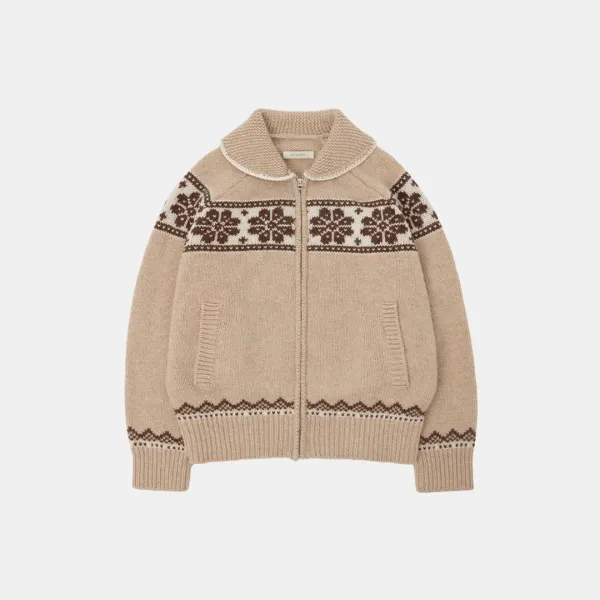 SIKN2163 플라워 자카드 니트 집업_Beige