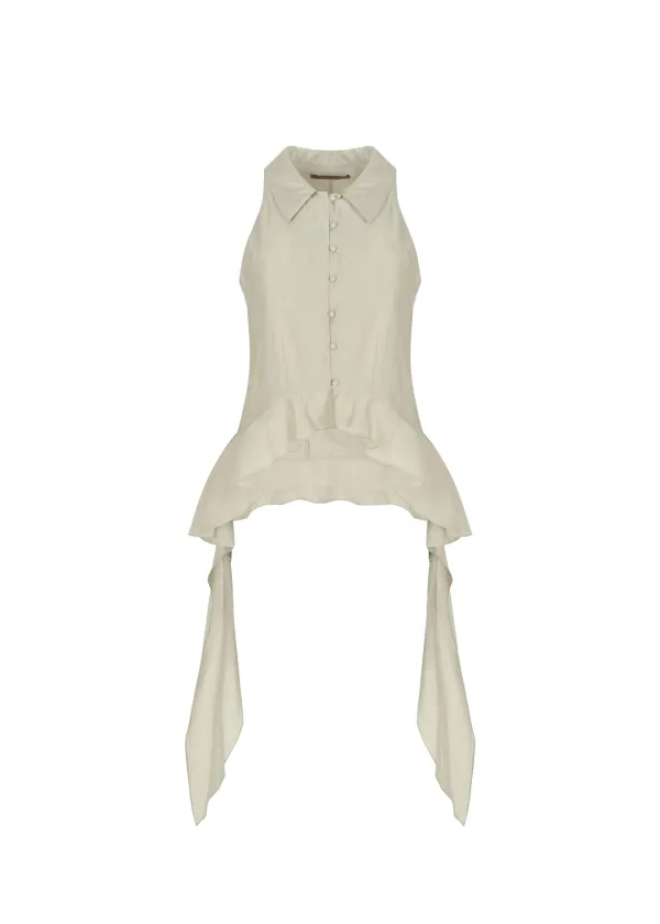 [2ND] HALTER RUFFLE SHIRT, BEIGE