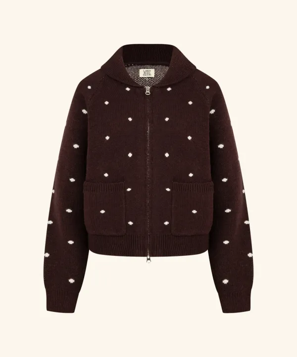 Dot Alpaca Wool Knit Zip-Up ( Burgundy )