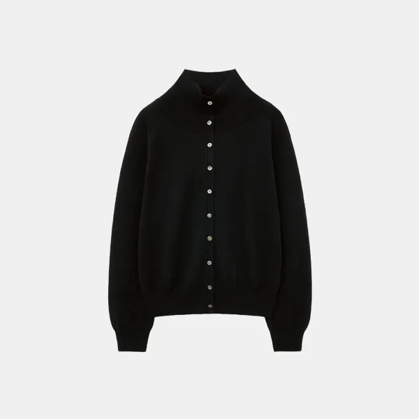 SIKN2152 울 블렌드 하이넥 니트 가디건_Black