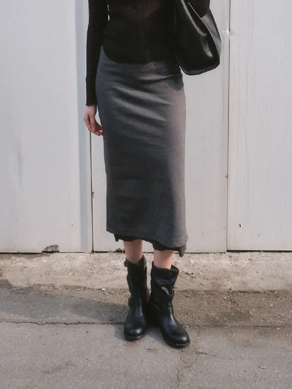 LIMA WOOL LAYERED SKIRT_CHARCOAL