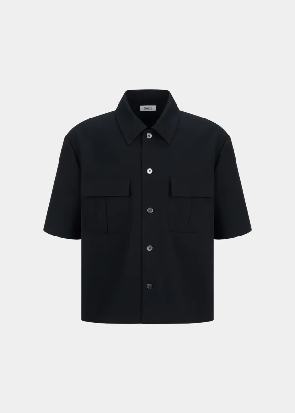 FLAP POCKET CROP SHIRT - BLACK