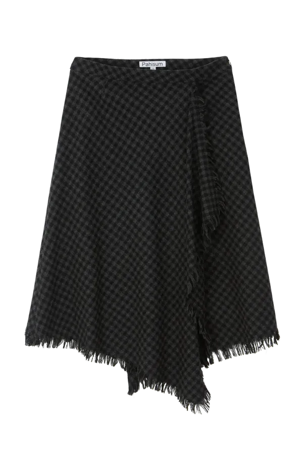 CHECK DRAPED SKIRT_BLACK