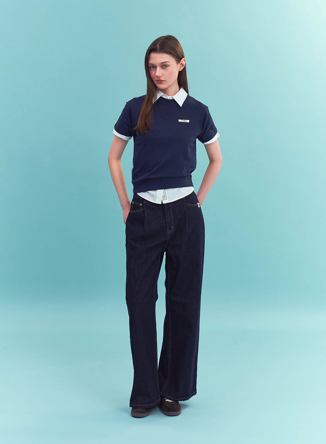 세터 (W) Basic Half Sweatshirt - Navy 상품 이미지 3