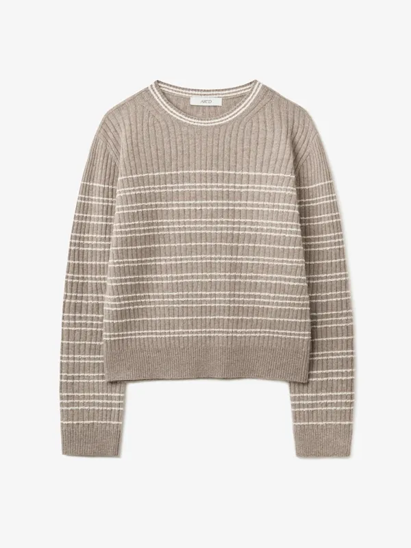 라쿤 텍스쳐 라운드 니트_MELANGE BEIGE