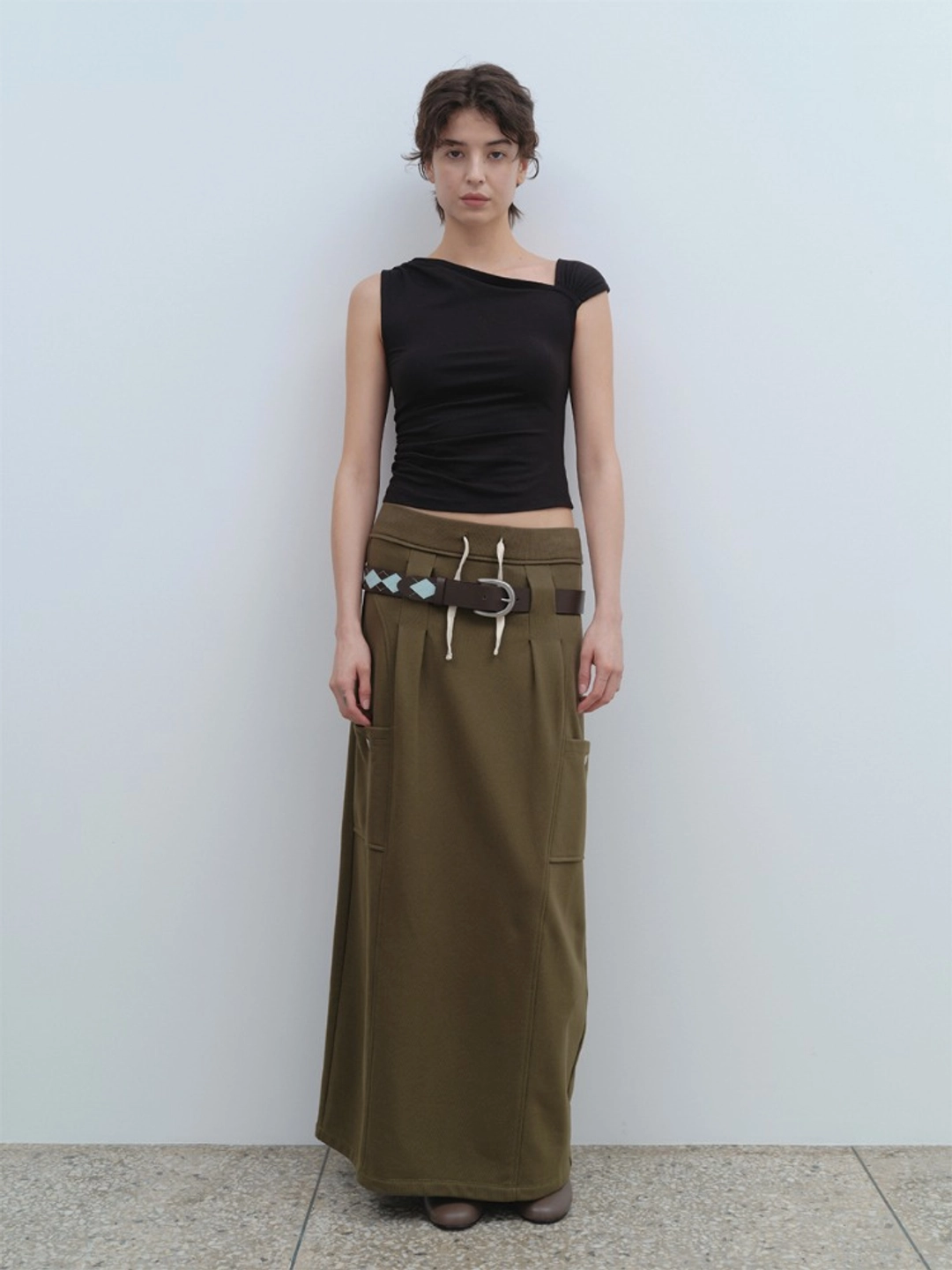 밀로 우먼 Belt Hole Maxi Skirt [Khaki] 상품 이미지 1