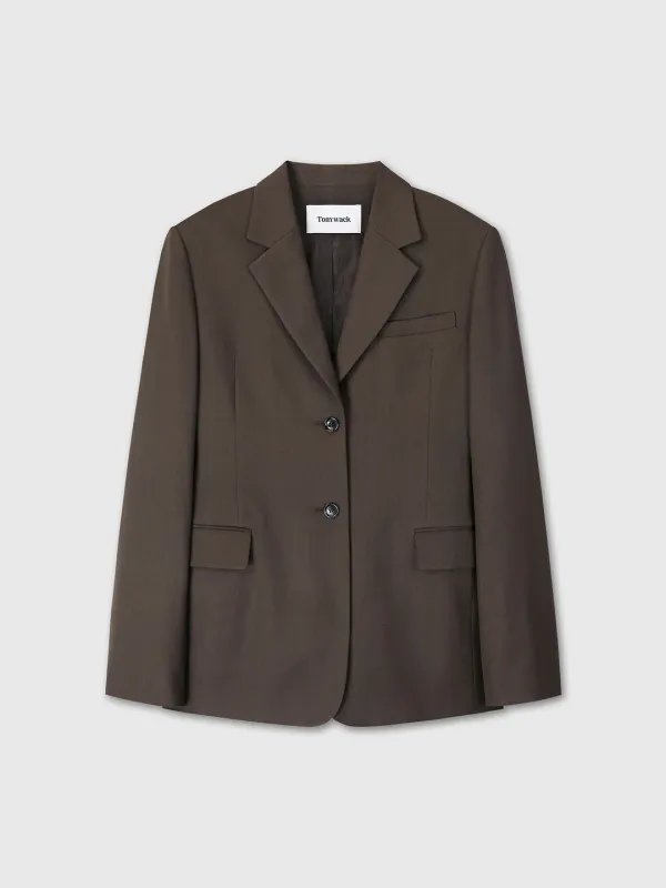 (W) SINGLE-BREASTED TAILORED JACKET_ BROWN