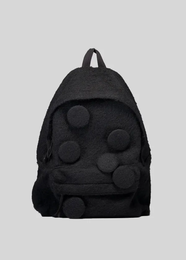 PIN-BUTTON WOOL FLEECE BACKPACK - BLACK