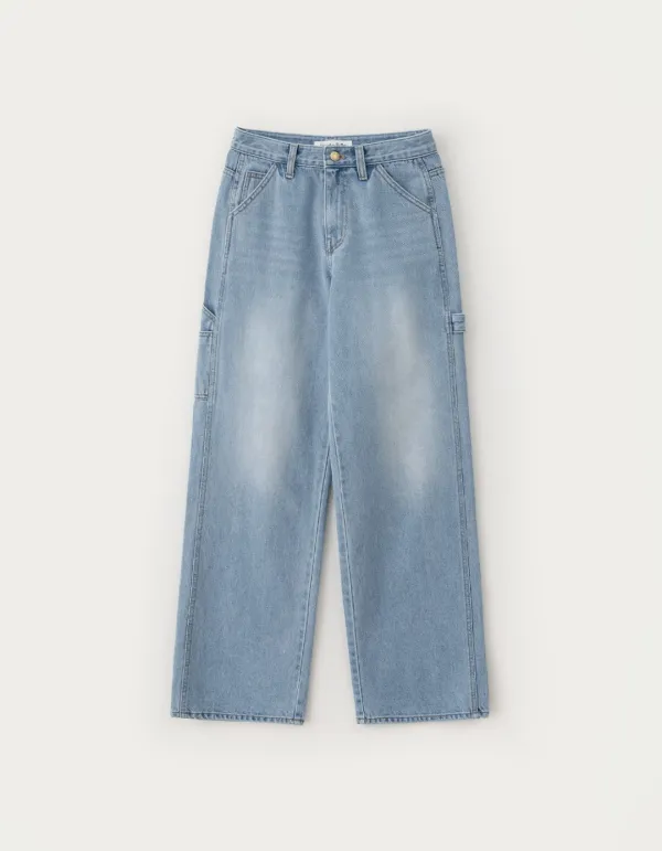 Loop Wide Denim Pants - Light Blue