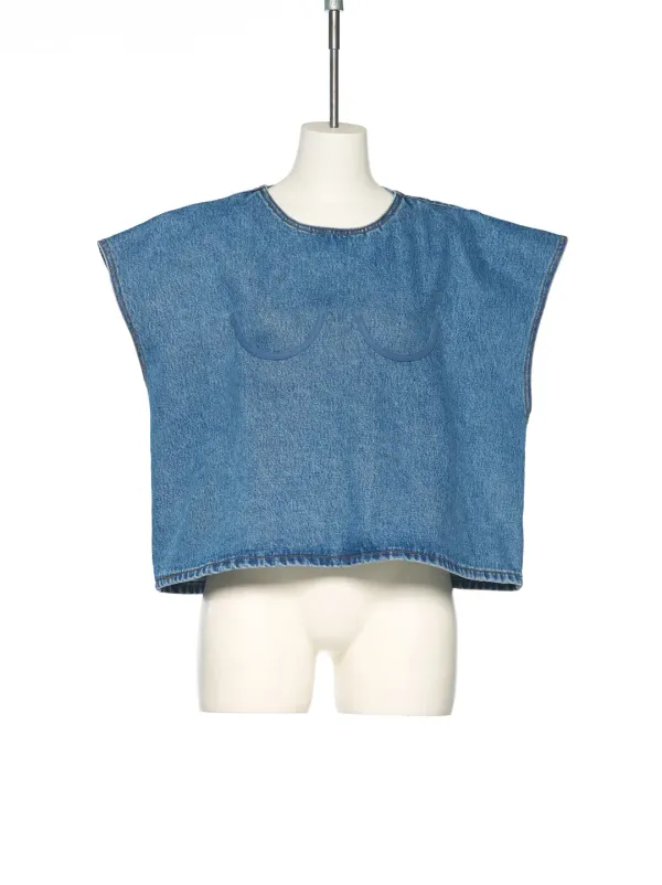PS25 BLUE BRA POINT SLEEVELESS DENIM TOP
