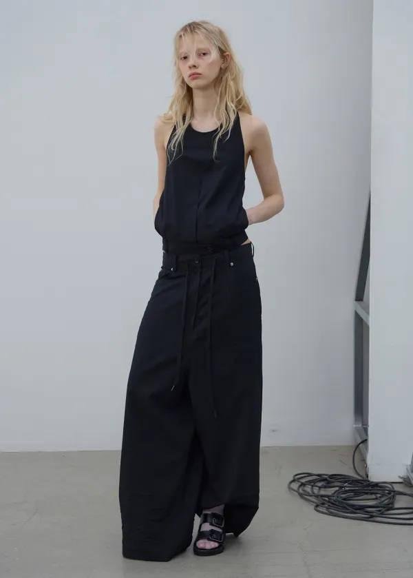 CRINKLE DETAIL WIDE TROUSERS (BLACK)