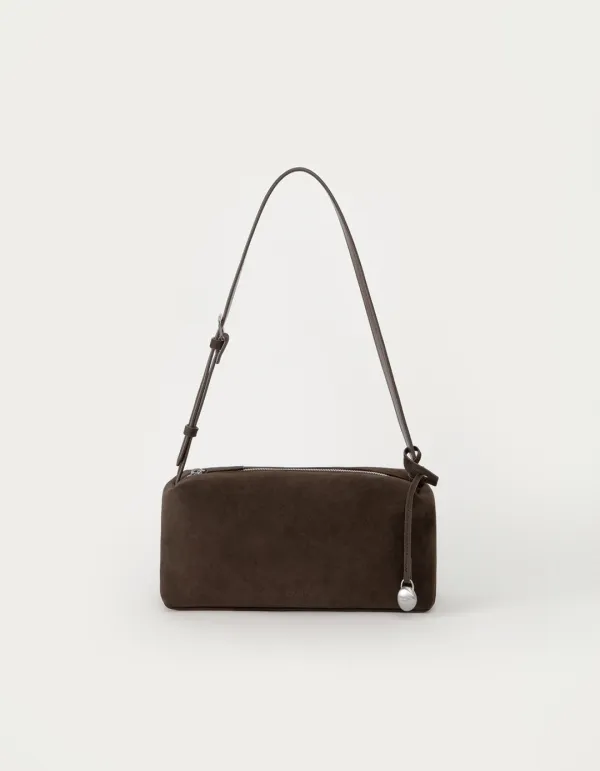 Suede Square Shoulder Bag - Dark Brown